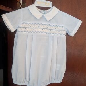 White Baby Romper with Blue Embroidery